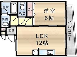ミスターK北武庫之荘 1LDKの間取図画像