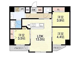 アーバネックス塚口 3階3LDKの間取り