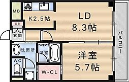 アウローラ武庫之荘 1LDKの間取図画像