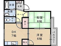 サンハイツヴィレッジ1 2DKの間取図画像