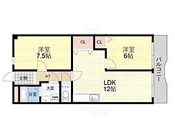 シャトー塚口B棟 2LDKの間取図画像