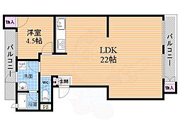 カサベラ武庫荘 1LDKの間取図画像