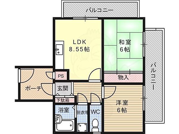 大阪府大阪市淀川区加島４丁目(賃貸マンション2LDK・1階・45.26㎡)の写真 その2