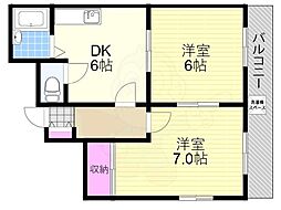 ブールバール塚本2 2DKの間取図画像