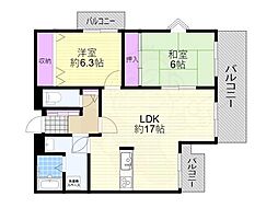 メロディーハイム塚本ダイヤモンドウエスト 2LDKの間取図画像