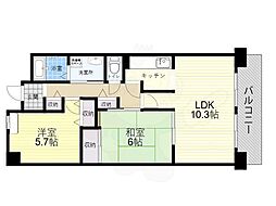 アレフ長吉 2LDKの間取図画像