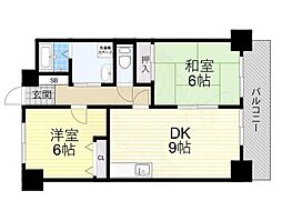 片岡マンション4 2DKの間取図画像