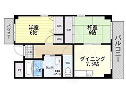 グレース長居公園 2DKの間取図画像