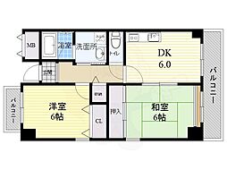 グレース長居公園 2DKの間取図画像