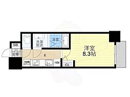 プレデコート北田辺 1Kの間取図画像