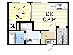 ハーモニーテラス平野西II 1DKの間取図画像