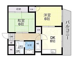 エレガンス喜連 2DKの間取図画像
