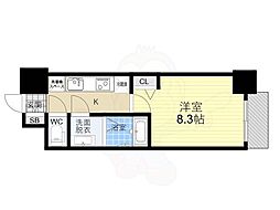 プレデコート北田辺 1Kの間取図画像