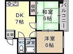 オーツーフォレスト 2DKの間取図画像