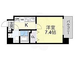 リアーレ北田辺 1Kの間取図画像