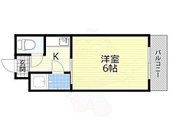 パールハイム駒川 1Kの間取図画像