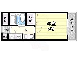 グランデール平野 1Kの間取図画像