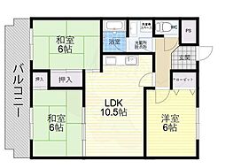 マンション津坂 2LDKの間取図画像