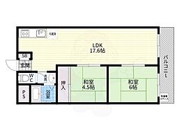 ノウブルハイツ平野 2LDKの間取図画像