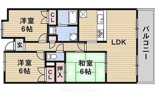 星見9番館 405｜大阪府茨木市星見町(賃貸マンション3LDK・4階・65.00㎡)の写真 その2