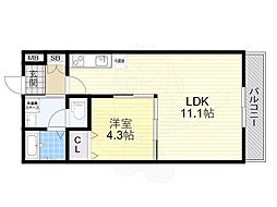 大阪モノレール彩都線 阪大病院前駅 徒歩5分の賃貸マンション 3階1LDKの間取り