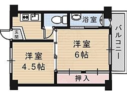 JR東海道・山陽本線 摂津富田駅 徒歩23分の賃貸マンション 4階2Kの間取り