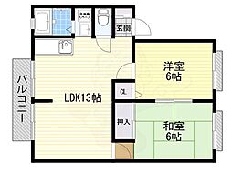 阪急京都本線 摂津市駅 徒歩4分の賃貸アパート 2階2LDKの間取り