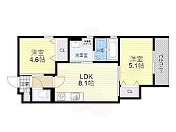 阪急京都本線 正雀駅 徒歩10分の賃貸アパート 3階2LDKの間取り