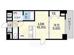 JR東海道・山陽本線 千里丘駅 徒歩10分の賃貸マンション 2階1LDKの間取り