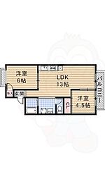 若園ハイツ 2LDKの間取図画像