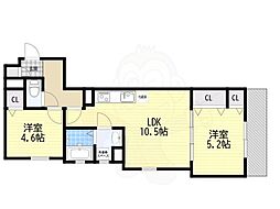 茨木市豊川4丁目アパート 2LDKの間取図画像