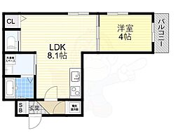 アーバンヴィラ摂津 1LDKの間取図画像