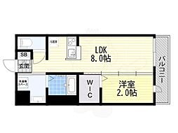リアコート千里2 NORTH 1LDKの間取図画像