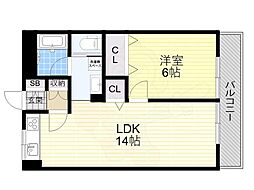 タウンハイツ南茨木5号館 1LDKの間取図画像