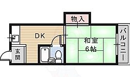 茨木フラワーハイツ第3フラワーハイツ 1DKの間取図画像