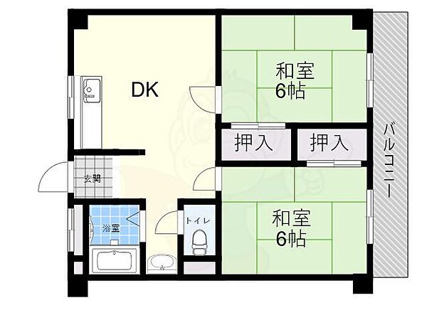 鳴尾ハイツ ｜兵庫県西宮市若草町２丁目(賃貸マンション2DK・2階・48.03㎡)の写真 その2