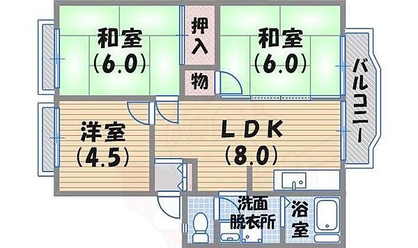 サニーハイツ東甲子園 ｜兵庫県西宮市若草町１丁目(賃貸アパート3LDK・1階・51.80㎡)の写真 その2