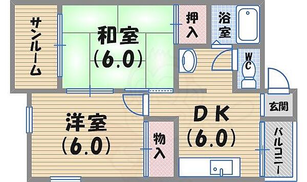 東雲マンション ｜兵庫県西宮市城ケ堀町(賃貸マンション2DK・4階・44.00㎡)の写真 その2