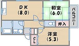 エントピア3 3階2DKの間取り