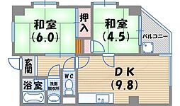 西宮パールハイツ 2DKの間取図画像