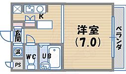 ペアコート仁川 ワンルームの間取図画像