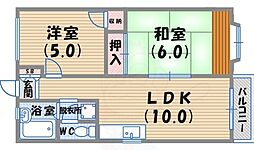 ル・シェール武庫川2 2LDKの間取図画像
