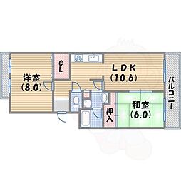 エバーグレイス西宮 2LDKの間取図画像