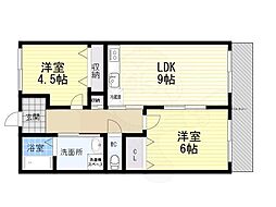 タカソウハイツ河原 2LDKの間取図画像