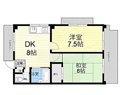 ブラン段上町 2DKの間取図画像