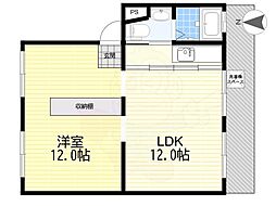 仁川リバーサイドハイツB棟 1LDKの間取図画像