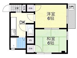 フローラル堺東 2DKの間取図画像