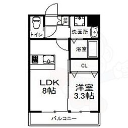 南海高野線 堺東駅 徒歩14分の賃貸マンション 2階1LDKの間取り