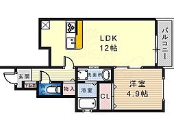 K．I．リバレンス 1階1LDKの間取り