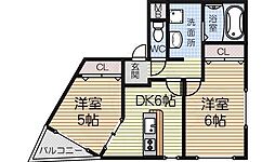南海泉北線 深井駅 徒歩5分の賃貸マンション 4階2LDKの間取り